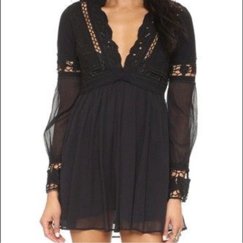 Free People Dreamland Crochet Black Dress Size 0